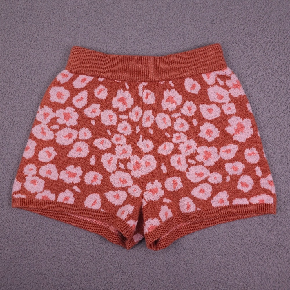 UGG Knit Shorts Womens XS Orange Pink Leopard Shaina Pull On - Picture 2 of 12